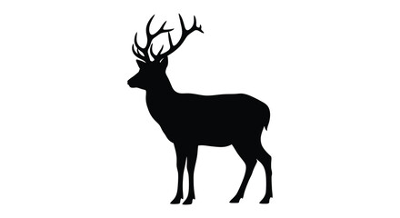Obraz premium Standing stag with antlers black silhouette high quality