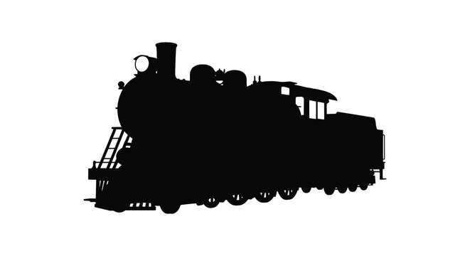 Vintage steam train silhouette on a white background