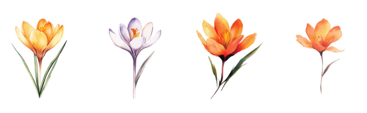 Simple design, Beautiful saffron flower set painting design. Hand-painted style, vectorized, vector set available in EPS Simple Hand-painted watercolor style. Hand-painted watercolor style, vectorized