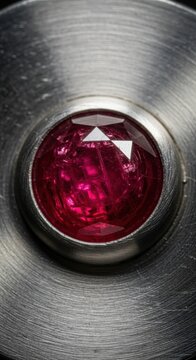 Ruby gemstone, precious stone, red jewel, faceted cut, silver setting