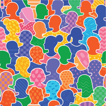 Global Diversity Crowd Seamless Pattern Background in Modern Editorial Vector Style
