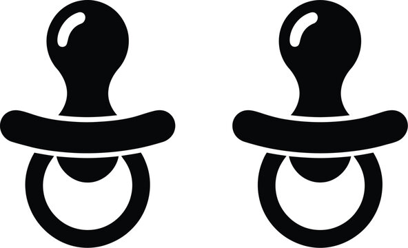Pacifier, silhouette illustration, minimalist black baby pacifiers displayed on white background for childcare parenting and baby product design concepts.