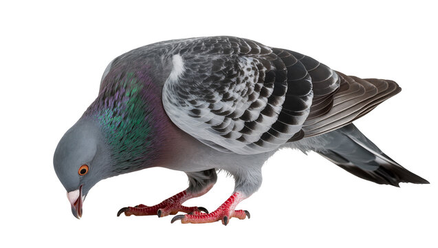 Gray pigeon with iridescent neck feathers, isolated on transparent background
