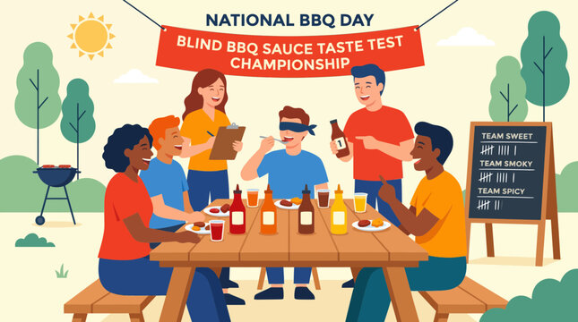 Group of friends celebrating National BBQ Day with sauce taste test