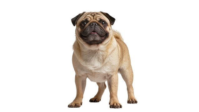 Fawn pug dog standing, isolated on transparent background