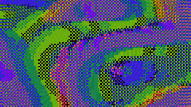 8bit Pixel Texture with Neon Green and Purple Glitch Scanlines