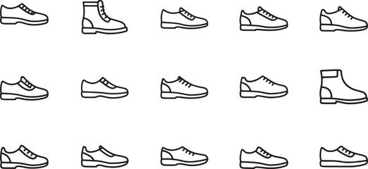 Obraz premium Black and white of various shoes, boots, and sandals