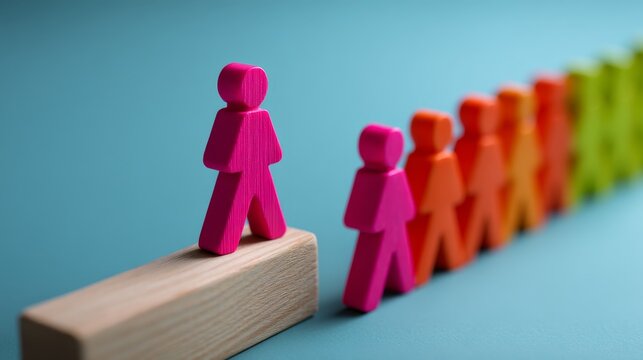 Breaking Barriers: Gender Inequality in Promotions - Business Concept with Male Figures Advancing and Female Blocked, Copy Space Available