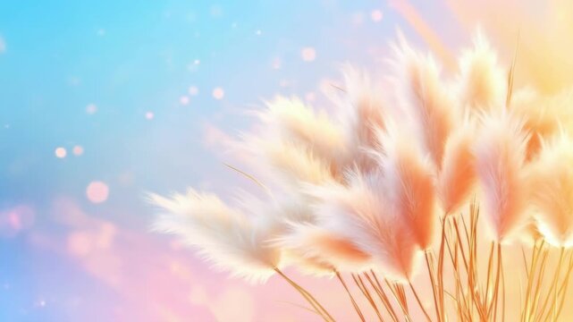 Soft pampas grass in dreamy sunset light with bokeh background. Easter, Pascha, Paskha, Ostern, Pascua, Paques - Orthodox and Catholic Holiday celebration