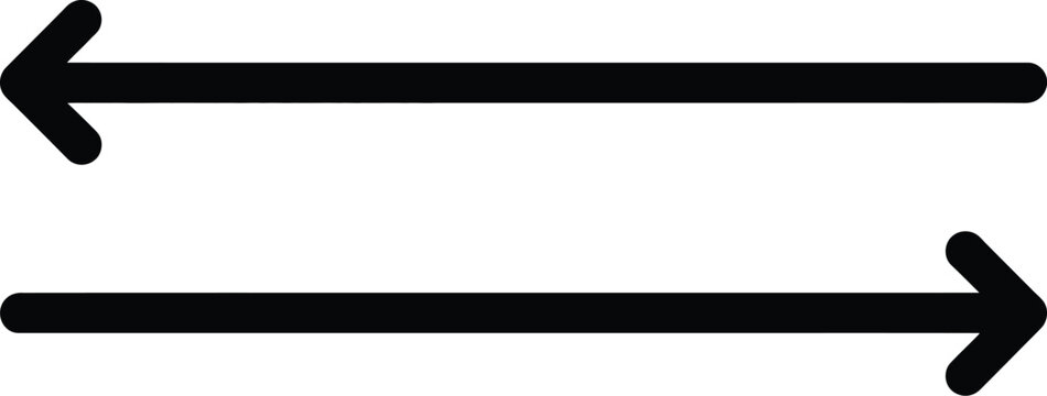 Opposite arrows icon, two black directional arrows facing each other symbolizing exchange communication and bidirectional movement concepts.