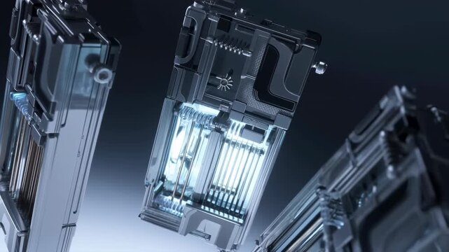 Sterile Scientific Environment Displaying Intelligent Machinery Producing Luminous Transparent Power Sources