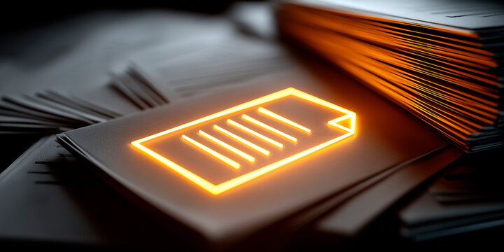 A glowing document icon surrounded by discarded drafts, representing final approval quality assurance and success after review editing and persistent improvement