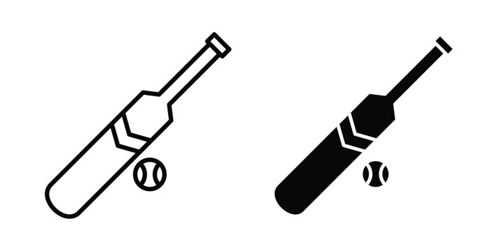 Cricket bat and ball icon vector on white background.