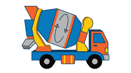 Naklejka premium Modern stylized 3d cement mixer truck icon with blue and orange details isolated on a clean white background representing construction and industry concepts with a simple flat