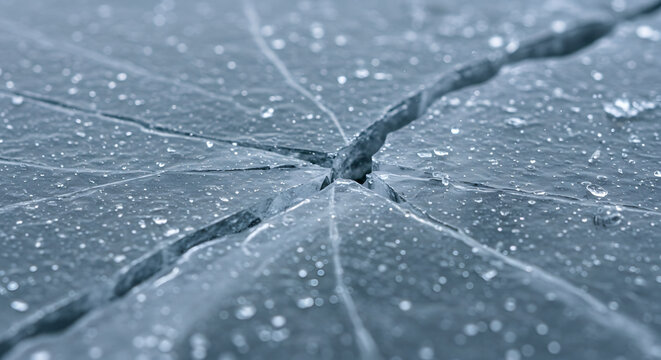 Ccracked ice surface forming abstract frozen texture against cold winter background