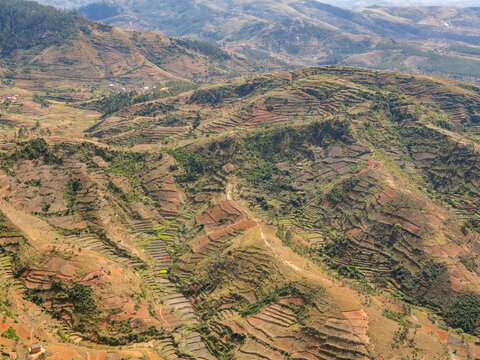 Views over the landscape of Madagascar during a charter flight from Antanavarino to Fianarantsoa International Airport