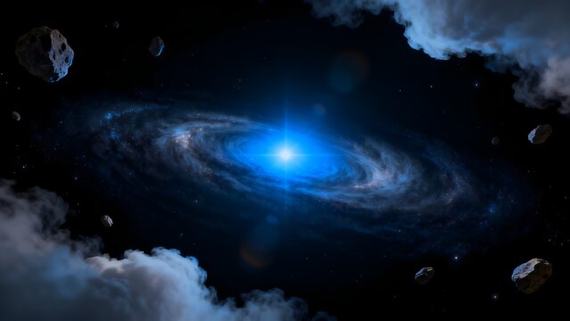 Galaxy with stars and asteroids