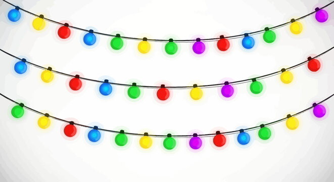 Colorful string lights illustration with vibrant bulbs against a white background