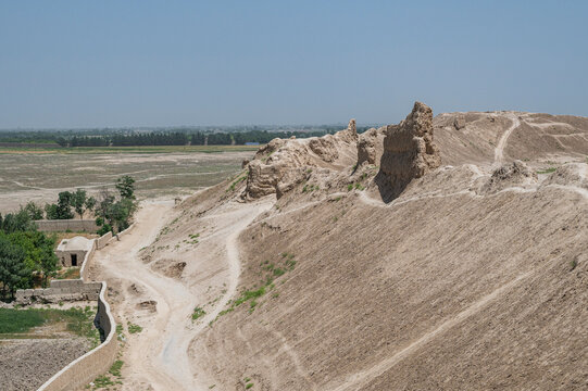 Historical site in Balkh showing ancient ruins and landscape of Bactria in Afghanistan