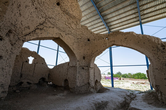 Ruins of the ancient capital of Bactria showing arches and walls in Balkh, Afghanistan