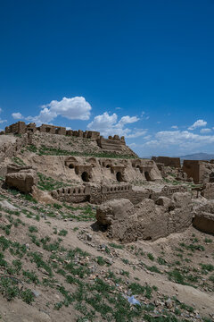 Historical structures of the Citadel of Ghazni show signs of past civilizations and natural elements in Afghanistan under the sky