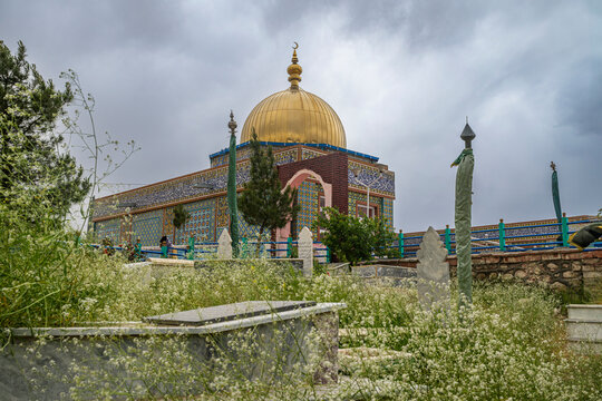 Mauolseum of Hakim Sanai in Ghazni displays historical architecture and garden scenery