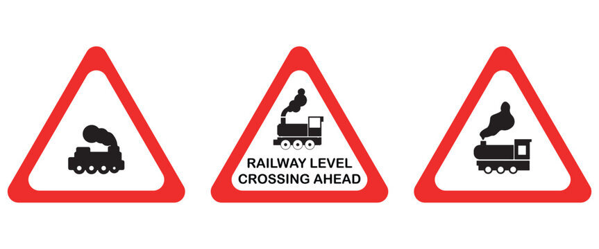 Railroad Crossing Sign Vector &ndash; Railway Tracks and Warning Lights Transportation Safety IllustrationWeb