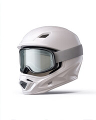 Fototapeta premium Blue Ski Helmet with Goggles on a Light Gray Background with a Shadow Stock Photo High Resolution Photography Digital Image