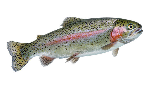 Rainbow trout fish with pink stripe and black spots, isolated on transparent background