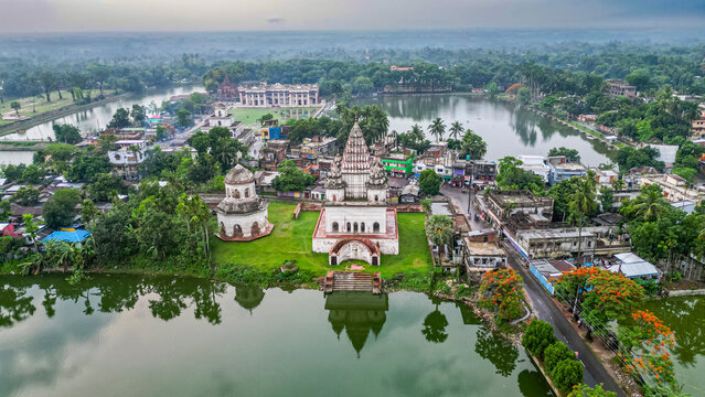 Aerial view of Puthia Rajbari Complex showcasing historic structures and surrounding landscape in Bangladesh