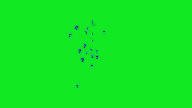 Blue question mark tunnel animation with glowing mystery particles and smooth floating motion on solid green background cinematic ultra HD 4K visual effects