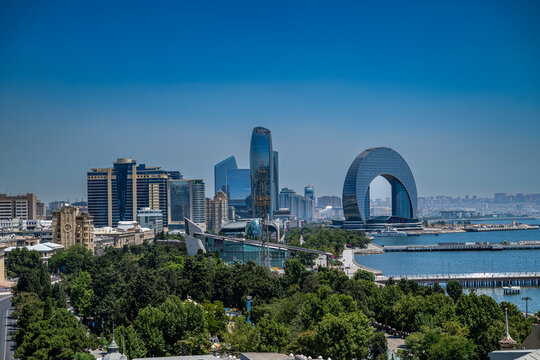 Modern architecture meets historic landscape in Baku, showcasing unique design and cultural heritage in Azerbaijan