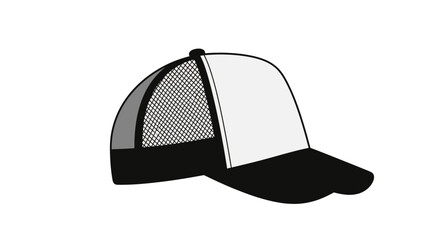 Fototapeta premium Baseball cap graphic, black-white trucker hat illustration
