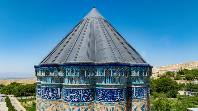 Mausoleum in Garabaghlar showcases stunning architecture under clear skies in Azerbaijan