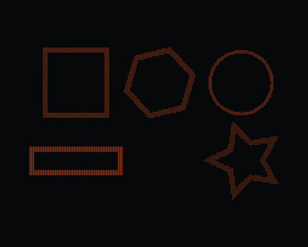 Cross Stich Embroidery Effect Geometric shapes with red outline on black background