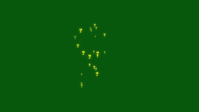 Abstract neon yollow color question mark rain animation with glowing symbols and cinematic mystery particle motion on deep green background seamless ultra HD 4K graphics