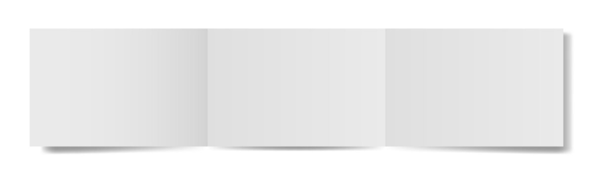 White folded brochure, three spreads or pages, landscape orientation. Open trifold. Letter mockup