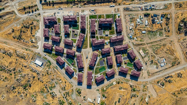 New buildings in the rebuilt Jabrayil area show urban development in Qarabaqh in Azerbaijan