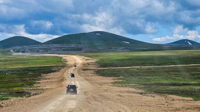 Exploring the highland country roads of Qarabaqh in Azerbaijan between green hills and open skies