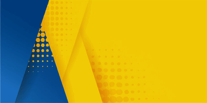 Modern business card design featuring a vector halftone pattern with yellow dots and blue waves against a city building backdrop