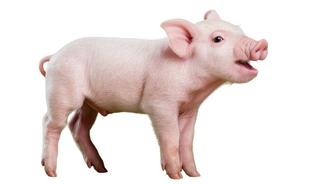 Pink piglet with open mouth, isolated on transparent background
