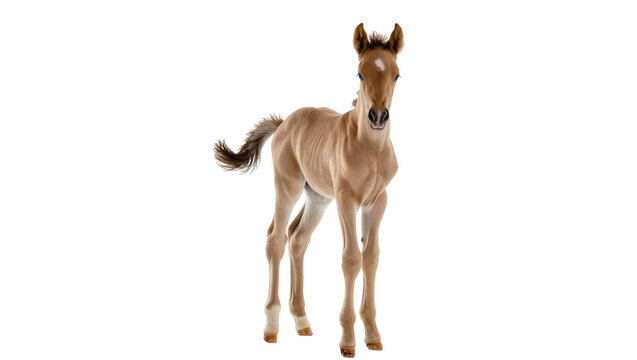 Young brown horse foal standing, isolated on transparent background