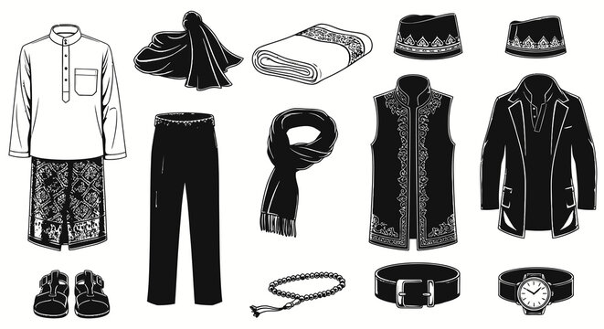 Traditional Islamic Men's Clothing and Prayer Accessories Set