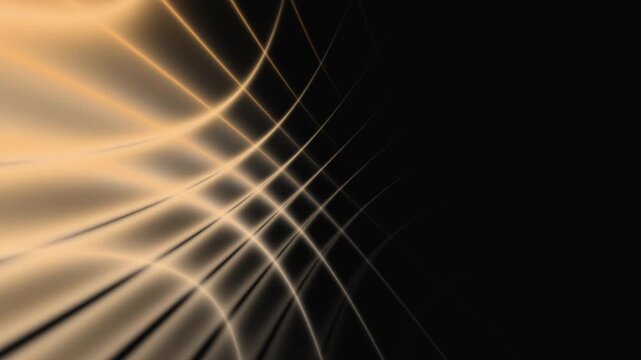 Abstract dark background with orange intersecting lines that radiate in arcs from the left edge to the center. The glowing curves create a grid that resembles a wave or a laser grating.
