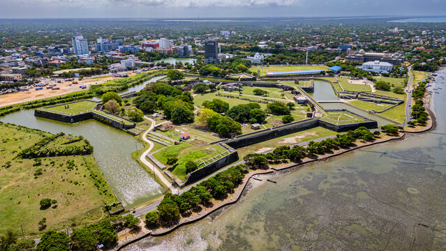 Exploring Jaffna Dutch Fort in Sri Lanka from above showcases its unique structure and surrounding landscape