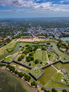 Exploring the Jaffna Dutch Fort from above in Jaffna, capital of the Tamil region in Sri Lanka