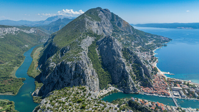 Aerial view of Omis and Cetina gorge showcasing the natural landscape in Croatia