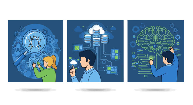 Computer science concepts: debugging, cloud, AI.