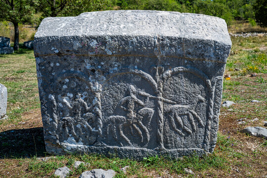 Medieval tombstone with carvings found in Stecci site in Croatia