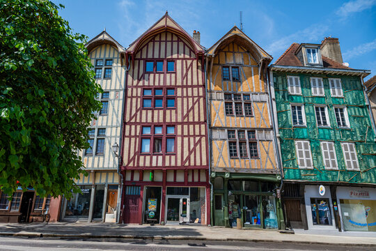 Half timber houses display unique architecture in Troyes, a site in the Champagne wine region of France with cultural heritage